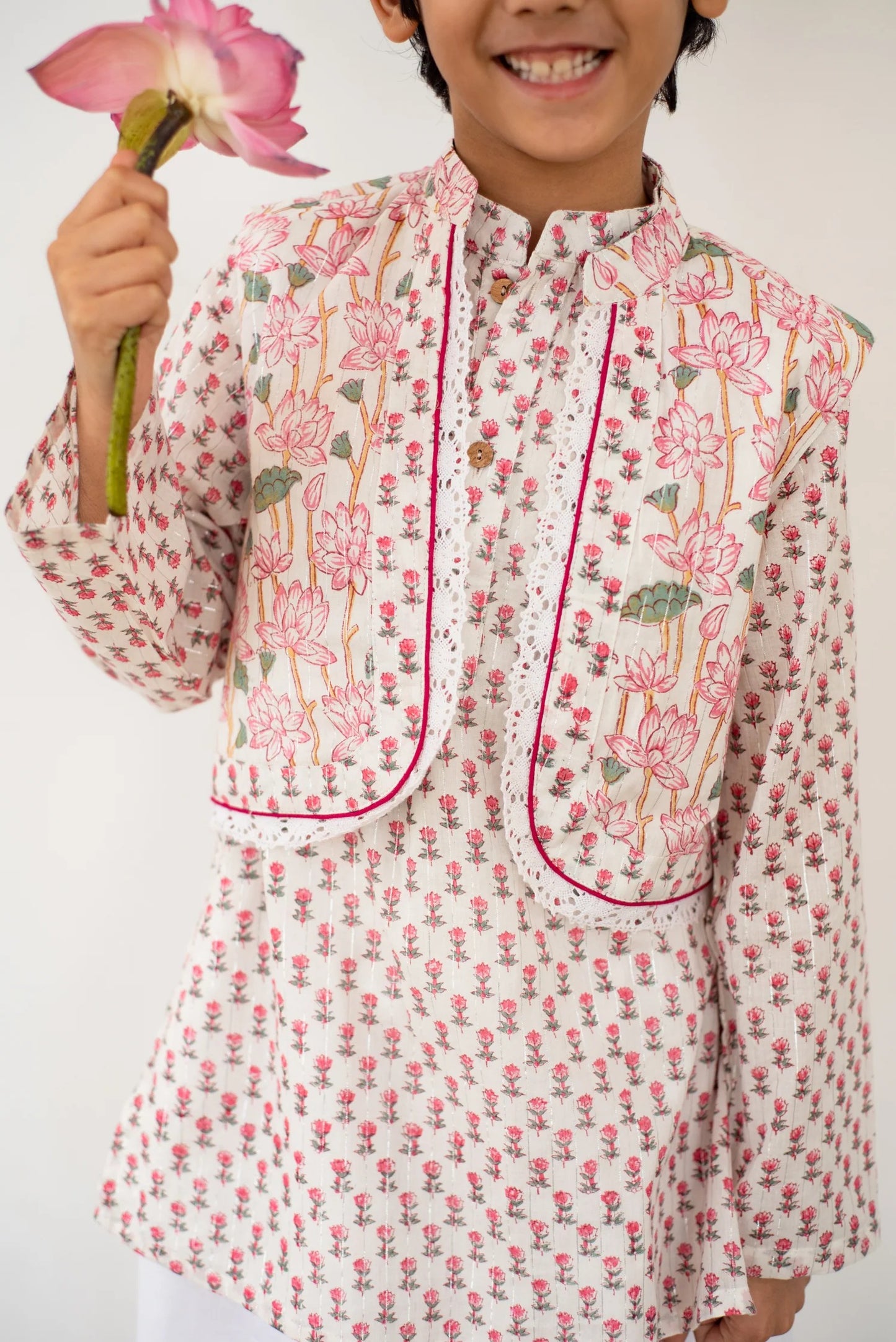 Organic Cotton Lotus Dreamy Kurta dhoti Jacket Set