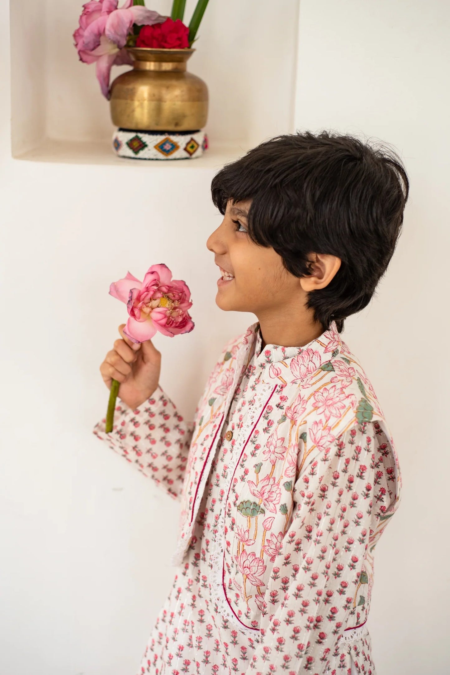 Organic Cotton Lotus Dreamy Kurta dhoti Jacket Set