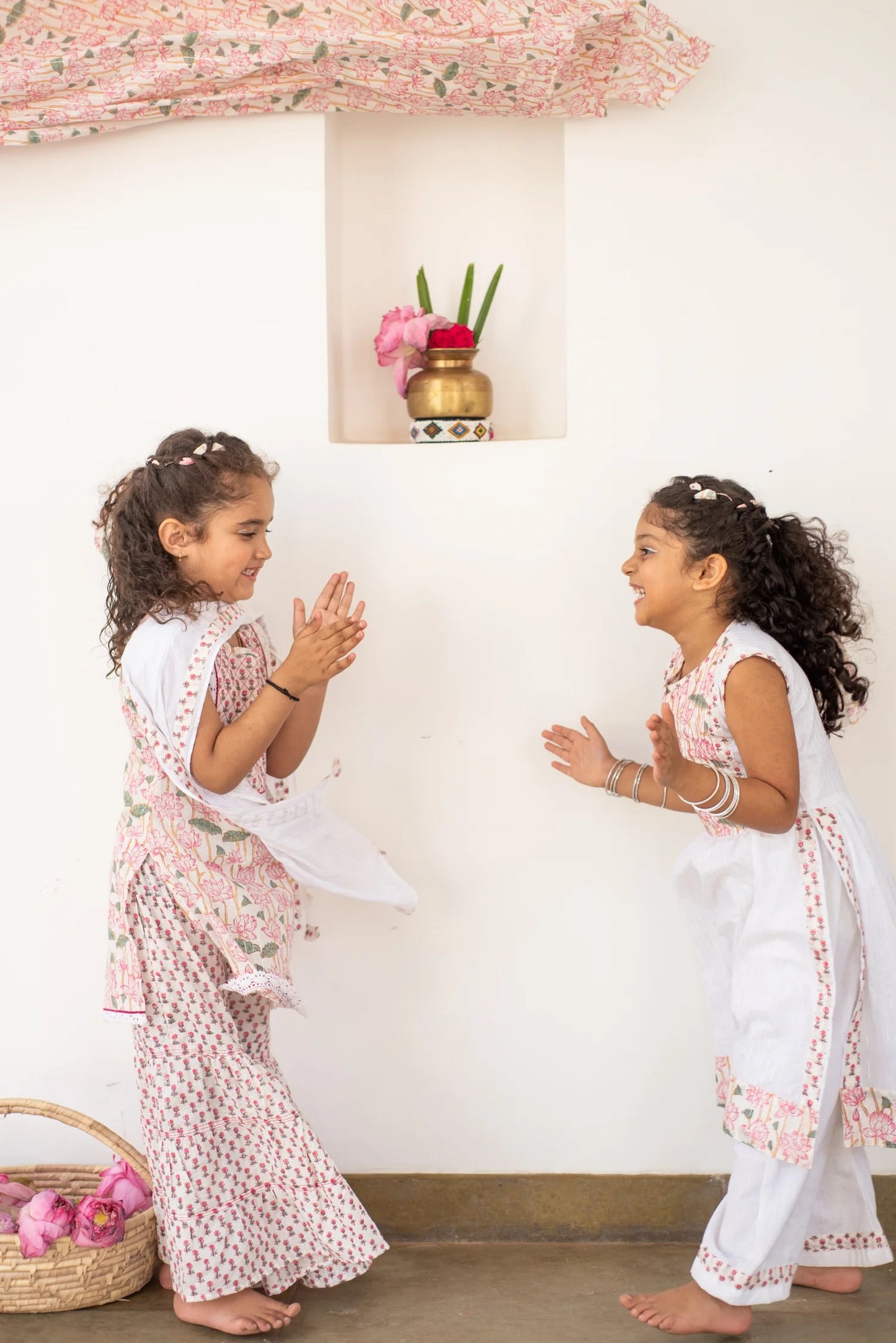 Organic Cotton Hand-block Lotus Lacey Sharara Set - Pink