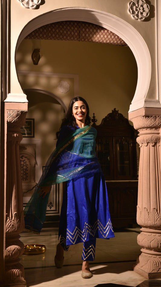 Premium Grace Blue Gota Work & Organza Dupatta Suit