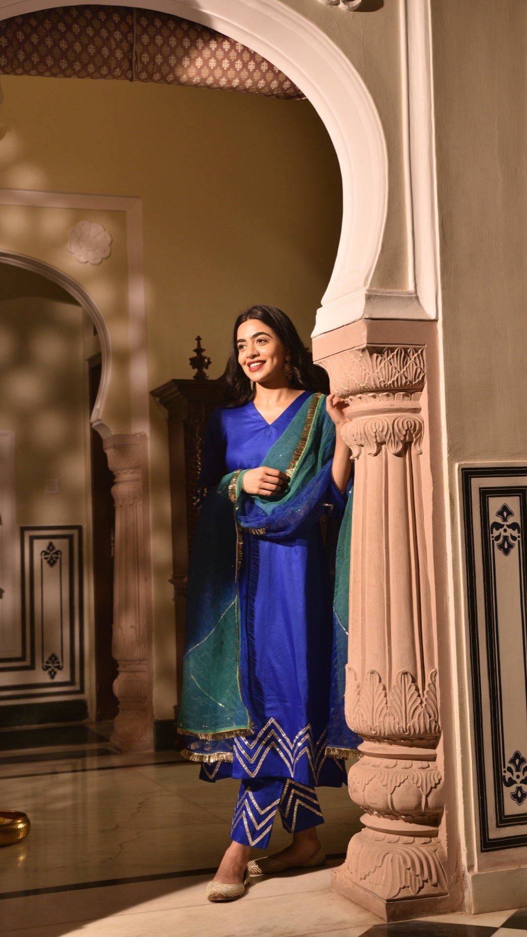 Premium Grace Blue Gota Work & Organza Dupatta Suit