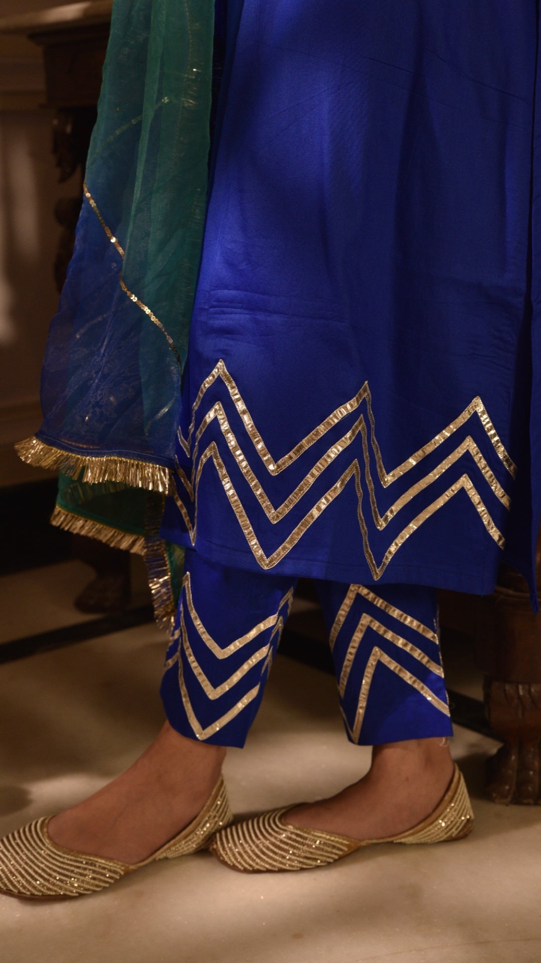 Premium Grace Blue Gota Work & Organza Dupatta Suit