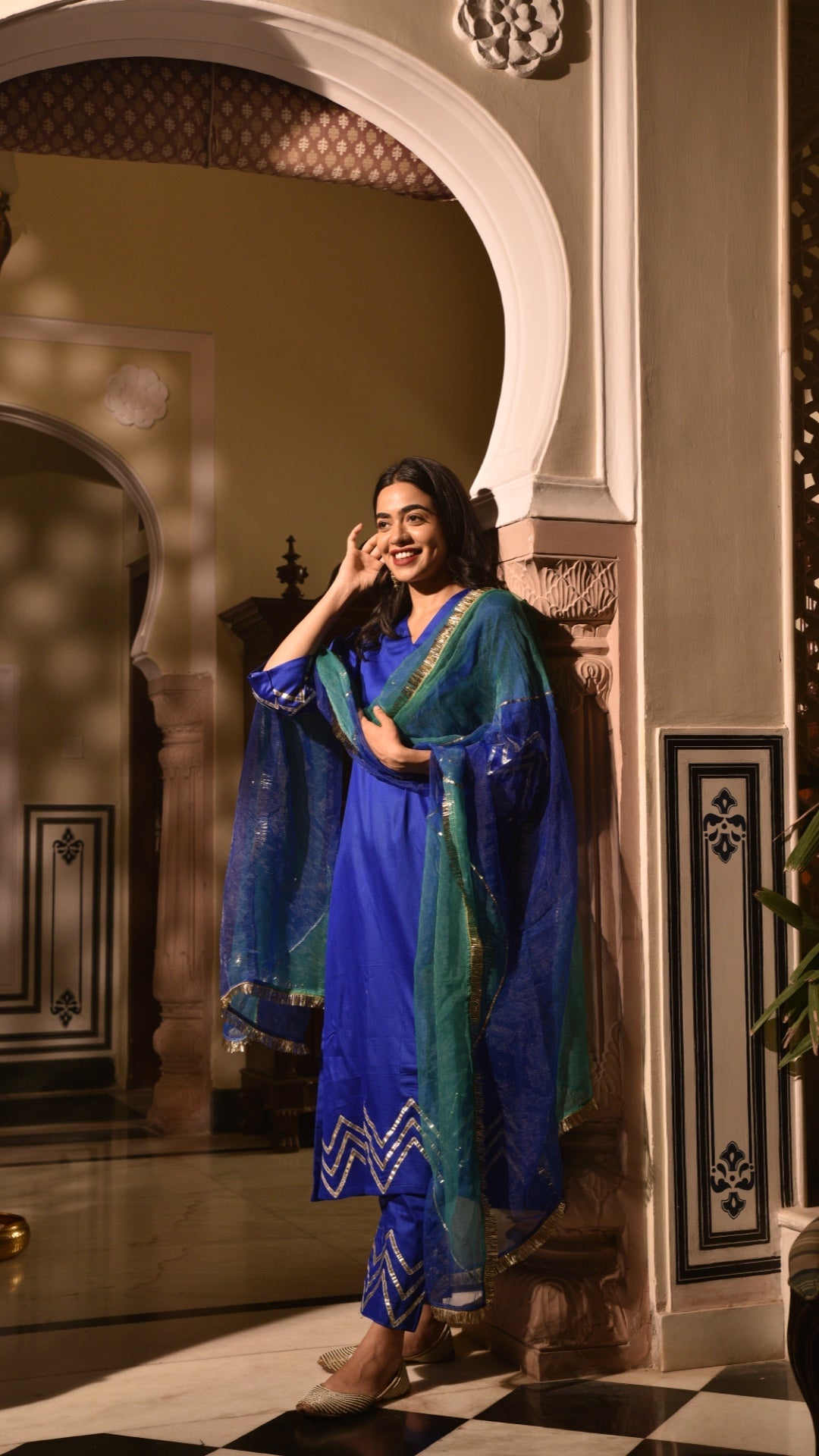 Premium Grace Blue Gota Work & Organza Dupatta Suit