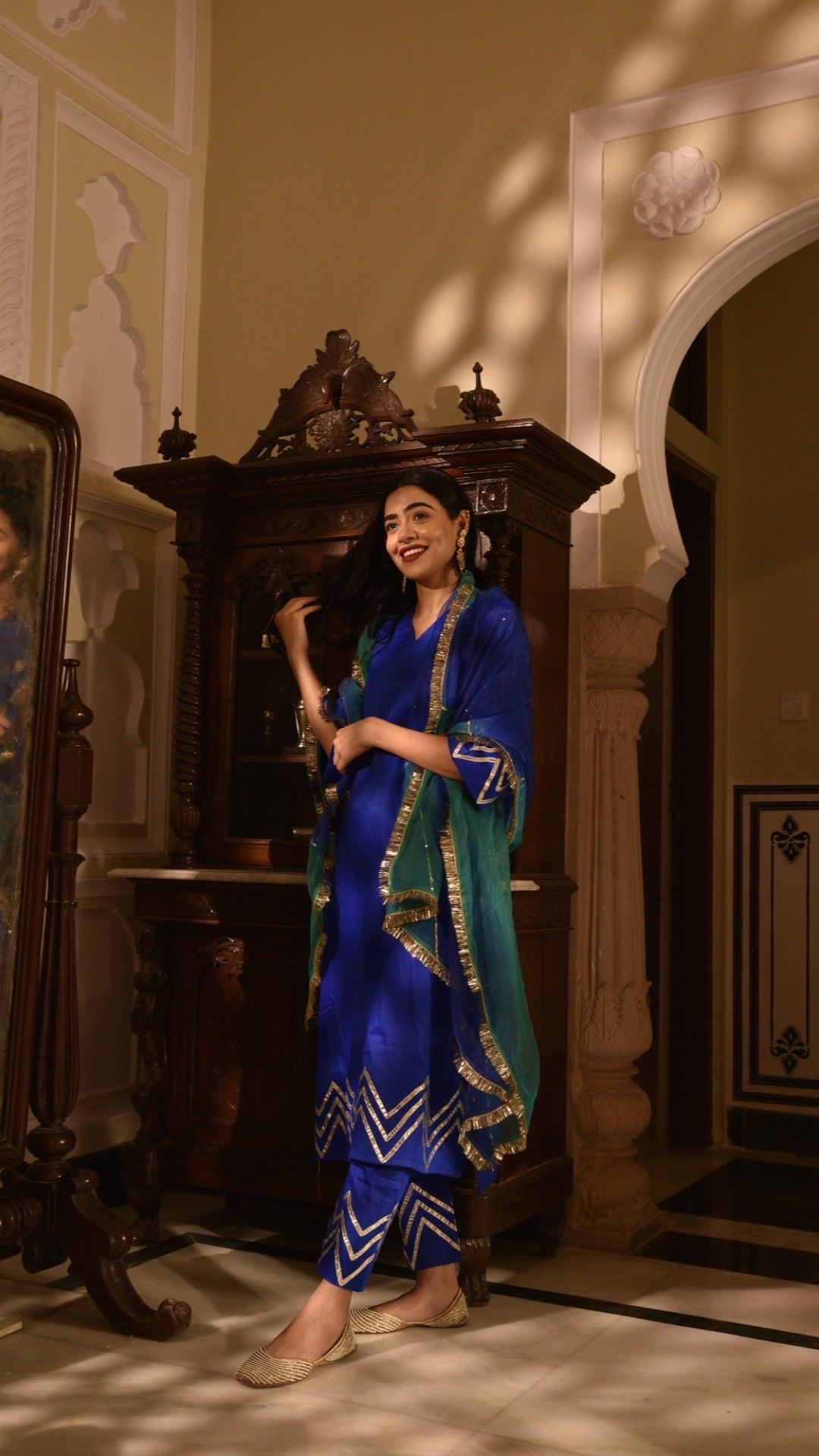 Premium Grace Blue Gota Work & Organza Dupatta Suit