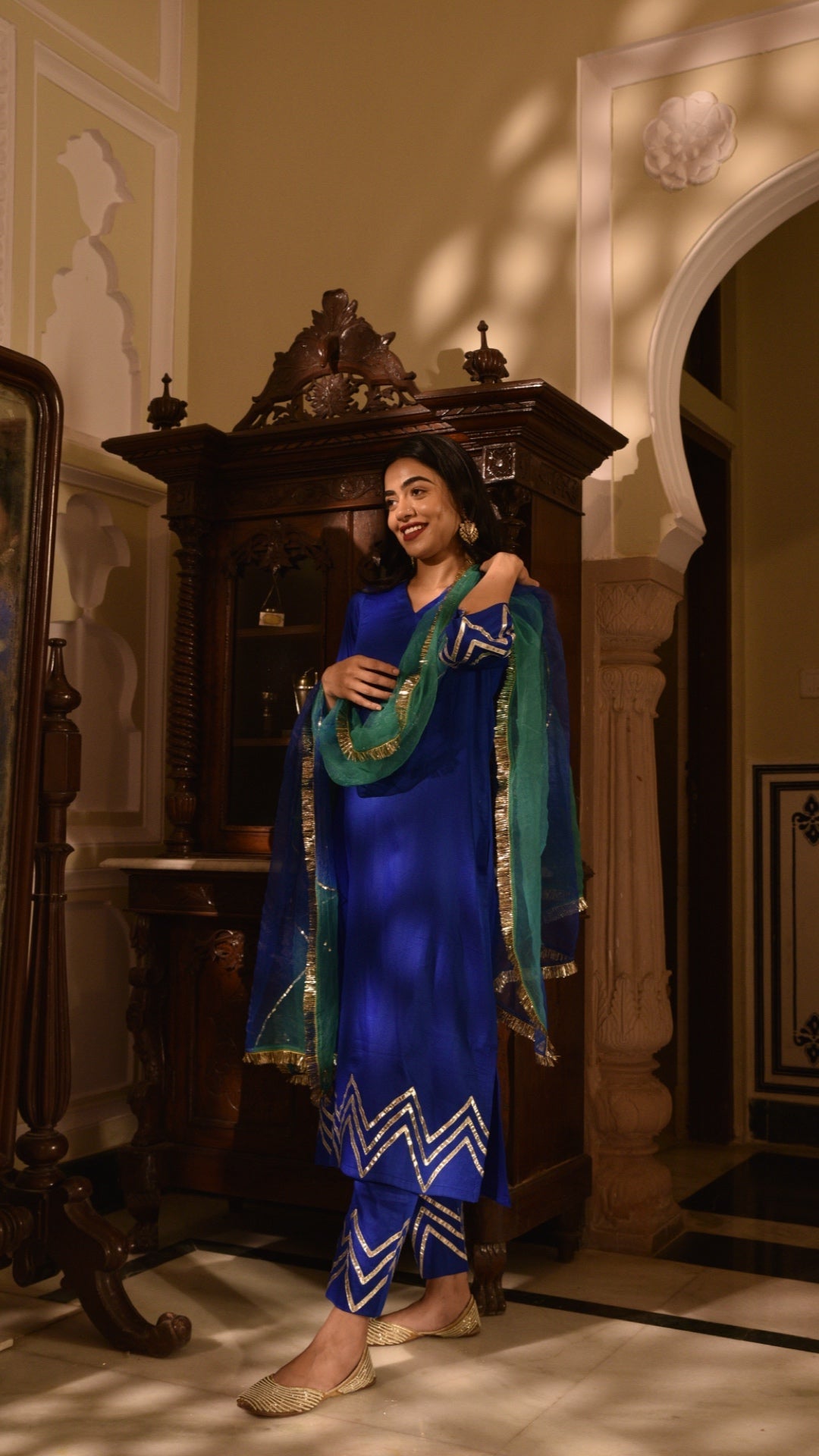 Premium Grace Blue Gota Work & Organza Dupatta Suit
