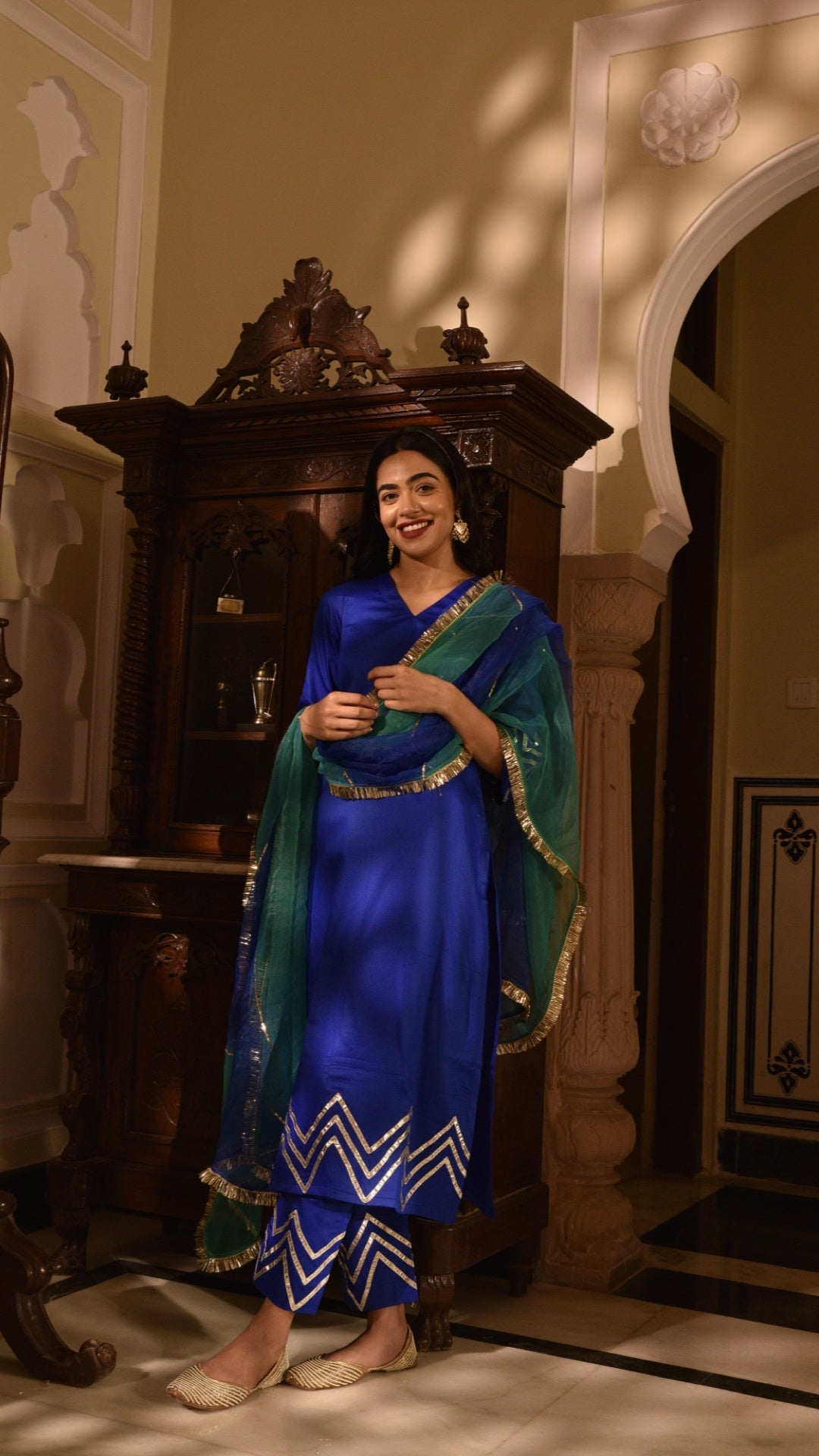 Premium Grace Blue Gota Work & Organza Dupatta Suit
